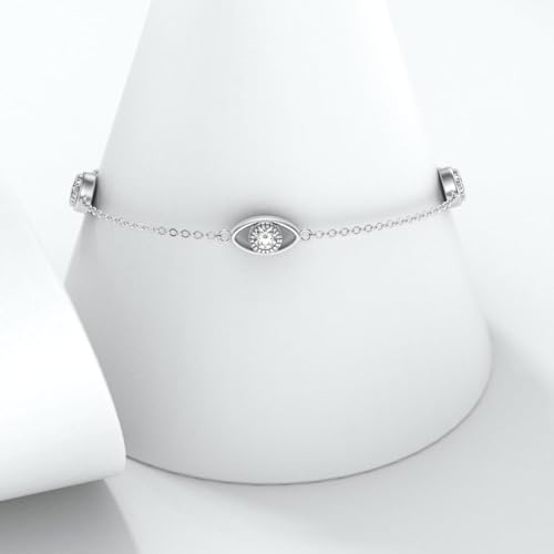 Diamond Evil Eye Anklet Bracelet for Women 925 Sterling Silver Lab Grown Diamonds Jewelry Gifts for Mom Wife Girlfriend Daughter Sister Friend 0.18 cttw D Color VVS Clarity2