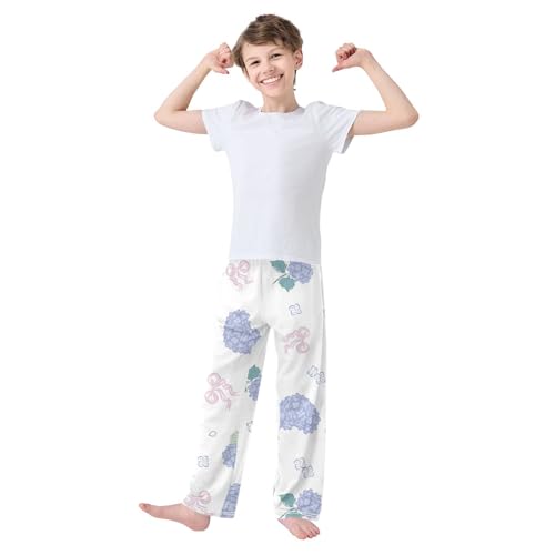 Heart Hydrangea Boys Pants Boys Athletic Pants Long Pant for Boywith Pockets Wide-Leg Size 6-14Y3