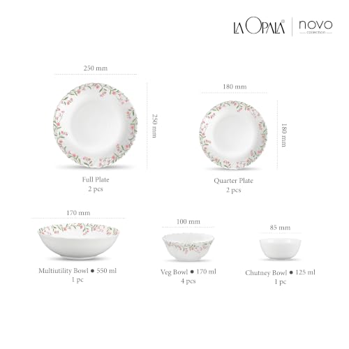 Image of La Opala Opal Glass Crockery | for Family of 2 | Dinner Set 10 pcs Spring Meadows | Plates & Bowls for Dining | Microwave Safe | 100% Vegetarian | Extra Strong | Extra Light & White