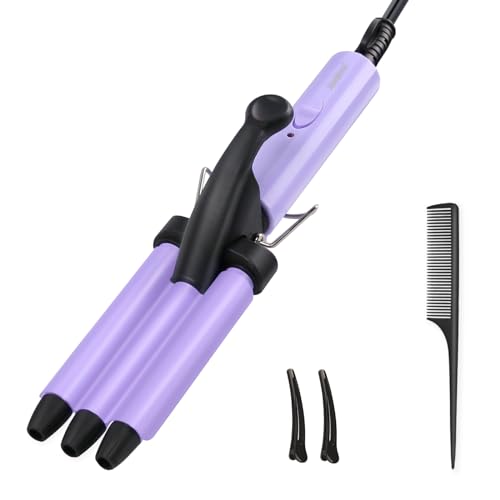 janelove Mini Boucleur a cheveux Courts - 13mm Beach waves Fer a Boucler pour En Céramique, 200 °C Fer à Friser les Voyages - Violet