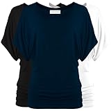 Free to Live 3 Pack Dolman Short Sleeve Business Casual Tops for Women Shirts Fall Dressy Tunic (Large, Black, Navy, White)