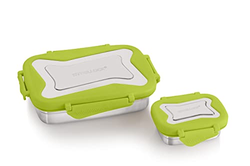 Image of STEELLOCK Smart Stainless Steel Tiffin Lunch Box for Kids and Adults 2pc Set | Airtight & Leakproof | Rectangle Combo for School & Office with Steel Lid | (1pc - 750ml & 1pc - 170ml) Green