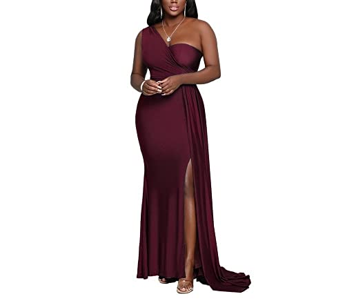 Vestido de noite feminino plus size sem mangas com fenda colado no corpo (Color : Wine, Size : S)