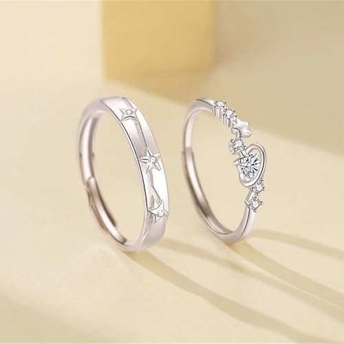 Dainty Star Promise Rings Set for Women Men S925 Sterling Silver Crystal Cz Matching Couple Open Adjustable Luck Star Him And Her Finger Band Ring Anniversary Statement Jewelry Gift Engagement Wedding4