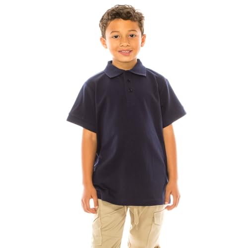Image of unik Boy's Premium Quality Pique Polo Uniform Shirt Short Sleeve White Sky Blue Navy Hunter Green Burgundy Black Red