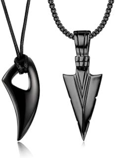 Diamday 2Pcs Stainless Steel Pendant Necklace for Mens Spearpoint Arrowhead Wolf Teeth Pendant Chain Necklace Set