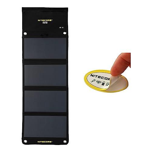 NITECORE FSP30 30W Portable Solar Charger, USB-A & USB-C 3 Output Ports, High Efficent 4 Foldable Panels for Camping Hiking Van RV Trip Compatible with Phones and Tablets with Nitecore Sticker