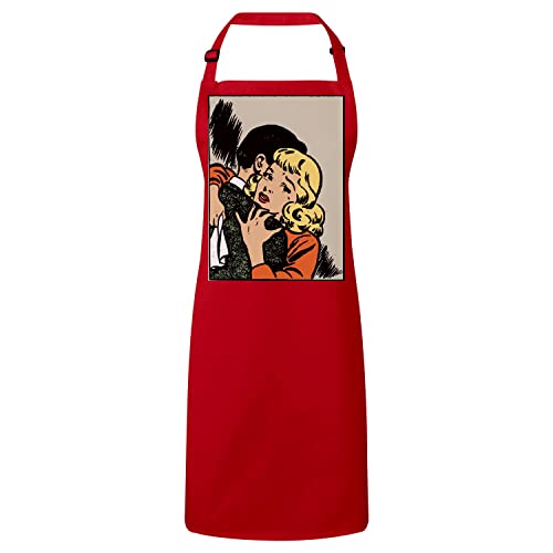 Tablier pop art rouge à bandes dessinées vintage chic pour la cuisine