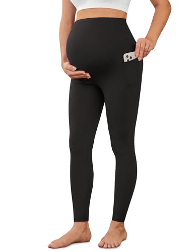 BAYDI Creamlush Damen Umstandsleggings mit Tasche High Waist Schwangerschaftsleggings Weich Elastisch Umstandsmode Zuhause Yoga