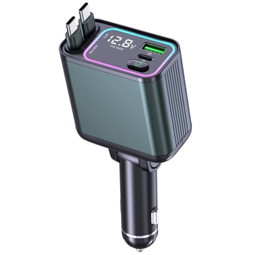 Cargador Coche Cable Retráctil Tipo C Carga Rápida 4 en 1 Puerto USB 90W