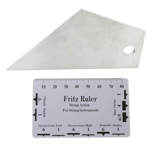 TUOREN Guitar Fret Rocker Leveling Tool Stainless Steel Guitar String Action Gauge Ruler with Guitar String Pitch Ruler, Guitar String Height Gauge Measuring Luthier Tool
