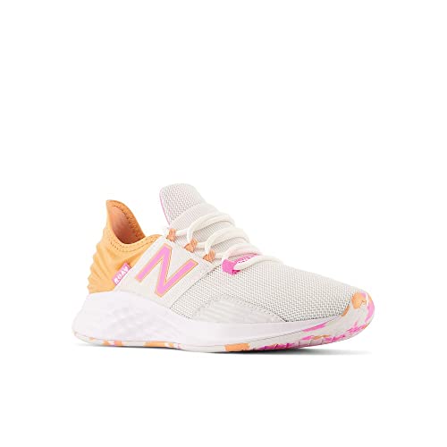 Image of New Balance Kid's Fresh Foam Roav V1 Lace-up Running Shoe Running Shoe, Nimbus Cloud /Peach Glaze /Vibrant Pink, 3.5 Big Kid
