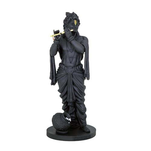 Image of MurtiHome Shyamsundar Krishna Statue, Lord Shri Gopal Idol | 10.16 cm Tall Small Black Color Figure Made From UV Resin, Crafted by 3D Printer for Car Dashboard, Home, Office, Gift