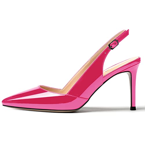 MERRORI Women's Stiletto High Heel Pumps Shoes Patent Slingback Pointed Toe Solid Dress Shoes 3.3 Inch2