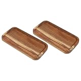 Ipetboom 2 Stück Rustikales Teiliges Rechteckiges Holz Serviertablett Vintage Holzplatte für Frühstück Snacks Obst und Desserts Multifunktional für Zuhause Restaurant und Buffet