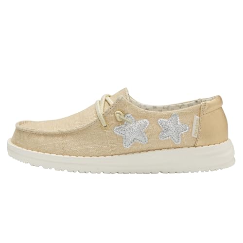 Image of HEYDUDE Girl's Wendy Youth Star Gold Size 4 | Girl's Shoes | Girl's Lace Up Loafers | Comfortable & Light-Weight