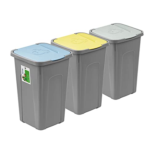 PAFEN grande poubelle 50l avec couvercle - lot de 3 poubelles 550 x 365 x 370 mm - poubelle de séparation poubelle tri des déchets collecteur de déchets