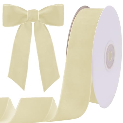 Image of Tsorode 10 Yards Cream Velvet Ribbon for Christmas Tree,1 1 /2 Inch