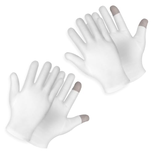 Wanmu 2 Pairs Moisturizing Gloves Overnight, Touch Screen Cotton Gloves for Dry Hands, Spa Treatment Glove for Eczema, Repair Rough Cracked Dry Chapped Hands Skin (White)