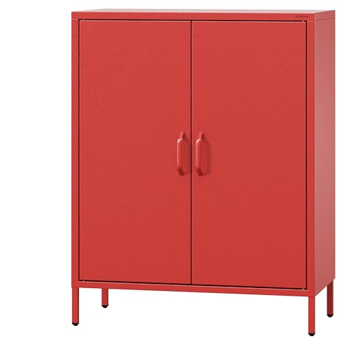 Jan Nowak Aparador Metal 2 Puerta para Salon - Vito | 80 x 101,5 x 40 cm | Cierre Magnético, 2 Estantes Ajustables, Superficie Brillante | Muebles de Salon, Aparadores para Salon