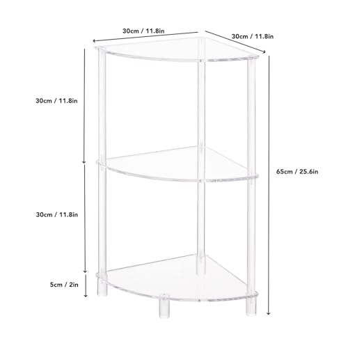 3 Tier Corner Table, Acrylic Wall Side Table with Tempered Glass Support, Multifunctional Storage Shelf for Bedroom Bathroom Li Room, Modern malist and to Assemble - Image 4