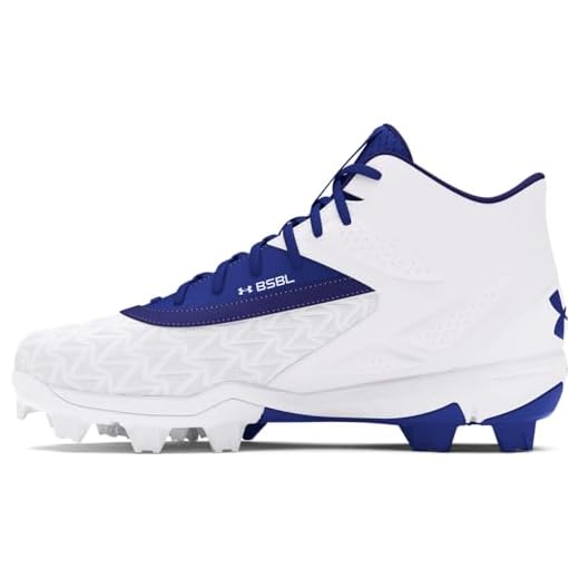 Under Armour Boys' Leadoff Mid RM JR 3.0 Baseball Cleats, (400) Royal/White/Royal, 1, US