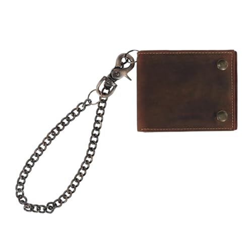 CTM Men's Leather Bifold Chain Wallet, Brown2