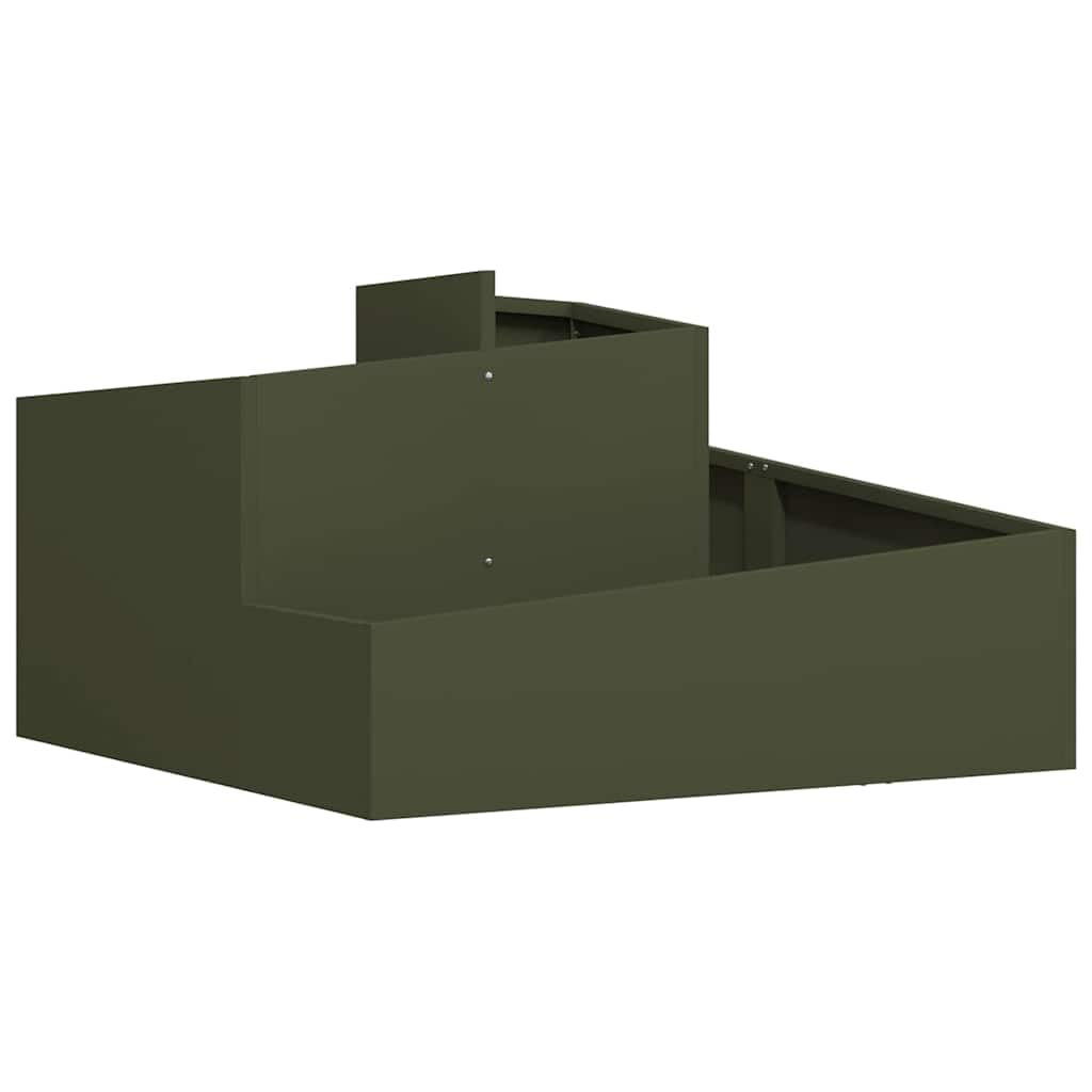 Metalowa donica ogrodowa 80x80x50 cm zielona oliwkowa nowoczesna skrzynia na kwiaty na taras balkon odporna na warunki atmosferyczne łatwy montaż stal zimnogięta