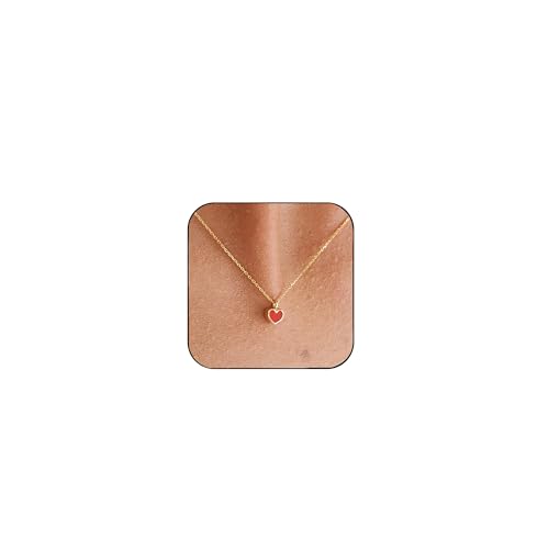 zvcofun Dainty Gold Necklace for Women 14K Gold Plated Red Heart Necklace Small Heart Pendant Cute Choker Necklaces for Women Trendy Jewelry Preppy Stuff Gifts