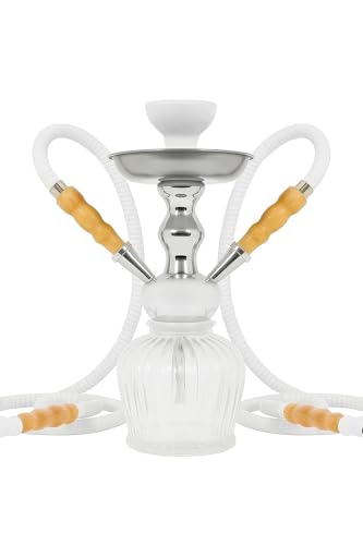 Image of FAB HOME DECOR QT Econo Dual Hose Hookah | Designer Double Pipe Aluminium Stem 12 Inch Glass, Steel Hookah Set For Heavy Smoke | Perfect for Party Lovers (White)