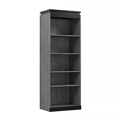 Bestar Orion 30W Tall Storage Shelf for Bedroom in Bark Grey and Graphite, Bookshelf, Bookcases and Standing Shelves