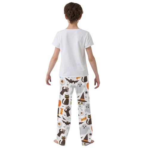 Skull with Witch Hat Cat Boys Long Pants Soft Trousers Elastic Waist Kids Lounge Bottoms with Pockets S-XL3