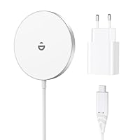 RoRoSkin Mag Safe Ladegerät iPhone mit 20W USB-C Adapter, Wireless Charger induktive ladestation für iPhone 17/16/15/14/13/12 Pro Max/Air/Plus/Pro, Magnet Schnelles Kabelloses Ladegerät, Schneeweiß