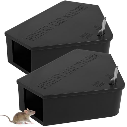 Anblak 2 Pack Rat Station Box with Keys Rodent Station Keeps Rats Away Keeps Children and Pets Safe Key Unlocking Reusable & Long-Lasting Indoor & Outdoor