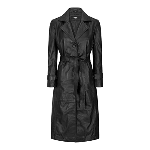 TruClothing Trench pour Femme Manteau 3/4 en Cuir véritable avec Ceinture Oversize Style années 80 rétro Vintage - Noir 3XL