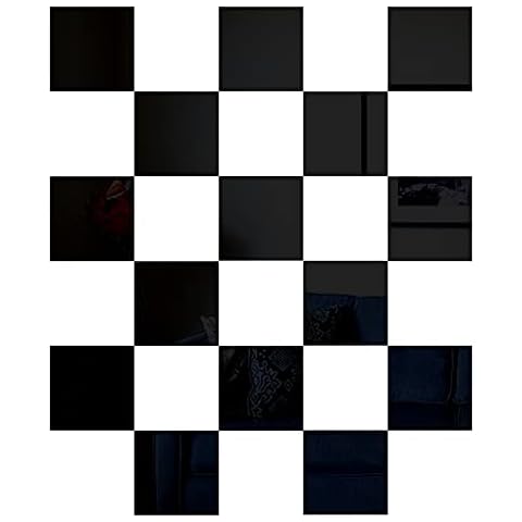 MicButty Mirror Wall Stickers, 15 Pieces Mirror Sheets Wall Sticker Decal Self Adhesive Non Glass Mirror Tiles Wall Sticky Mirror for Home Living Room Bedroom Decoration(Black, 150 X 150 mm) Cover