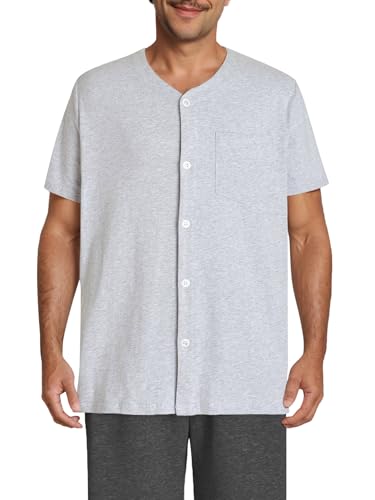 Esenchel Men's Button Up Pajama Shirt Cotton Sleep Top 2 Pack2
