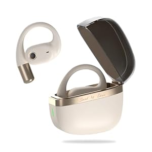 ZIHNIC Open-Ear Wireless Bluetooth Headphones with Mic, Earbuds with Earhooks, 28H Battery, IPX5 Waterproof, Compatible with Anyphone-Beige