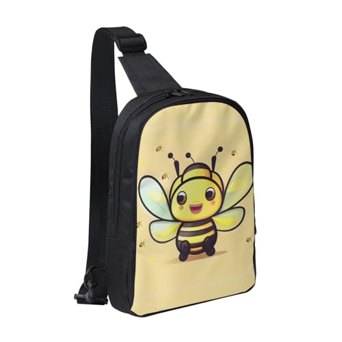 Yellow Bee Adjustable Strap Large Capacity Double Layer Crossbody Chest Bag 7.7x2.4x11.8in For Camping Travel Daily Leisure Activities