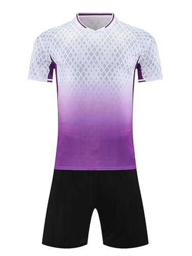 Hansber Kids Boys Shorts Set Gradient Color T-shirt With Loose Shorts for Athletic Workout White 13-14 Years