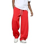 Pantalon de Chandal de Hombre, Pantalones con Cintura Elástica, Cordón y Bolsillos, Pantalon Ancho Rectos Deporte, Pantalón Casual Fitness Gimnasio Fato de Treino Homem Rojo M