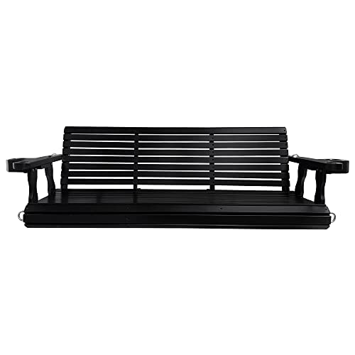 Wooden Porch Swing 3-Seater, Bench Swing With Cupholders, Hanging Chains And 7Mm Springs, Heavy Duty 800 Lbs, For Outdoor Patio Garden Yard (Black - 5 Feet) #TOP7