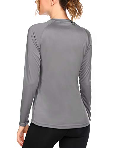 Coorun Women's Long Sleeve Uv Sun Protection Shirts Quick Dry Rash Guard Outdoor T-Shirt For Swim Fishing Running,Grey M #TOP2