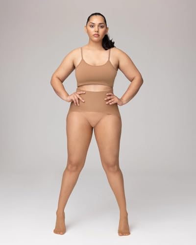 Getnoosh PLAY Free-Hugging Seamless Tights For Women | Stylish Comfort & Breathable | Light Weight Sheer Women's Tights No Middle Seam | Mocha - S/M2