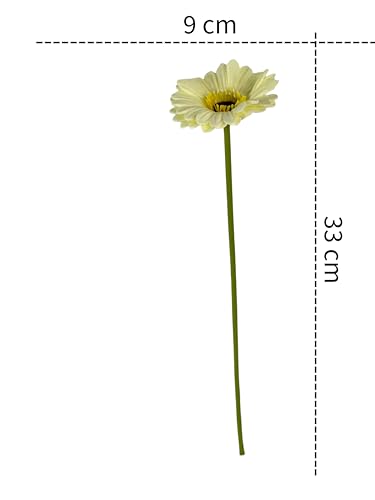 Image of Artificial Gerbera Flower Sticks (Pack of 5) for Decoration Yellow Faux Flowers for Vases Home Office Living Room Wedding and Party Long Lasting Washable and Reusable Floral Arrangement