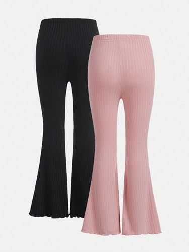 Image of WDIRARA Girl's 2 Piece Elastic Waist Flare Bell Bottom Ribbed Knit Long Pants