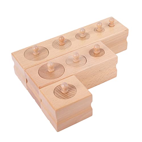 Image of Montessori Toys for Babies 6-12 Months Wooden Knob Log Mini-Cylinder Block Preschool Learning Baby Game Sensory Toys for Kids(3 Piece Set)