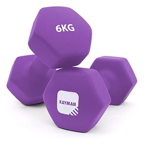 KAYMAN Neoprene Dumbbells with Free Poster - Weight Set for Home Gym | Fitness Training Equipment | Anti-Slip Grip Material | Comes with Workout Guide | Pair of 1kg 2kg 3kg 4kg 5kg 6kg 8kg 10kg (6) Cover