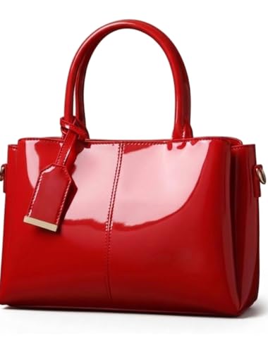 Image of Women's Top Handle Bag | Hand Held bag | Stylish Patent Synthetic Leather Handbag with Dual Handles & Detachable Sling Strap | Beige Shoulder Purse for Work & Casual Outings