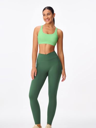 Image of Women's Strappy Sports Bras Light Compression Crop Criss Cross Back Padded Workout Yoga Bra Supportive U Neckline